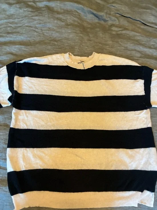 NWT Free People Harlow Cashmere Sweater Tee Black White Striped - Picture 5 of 11